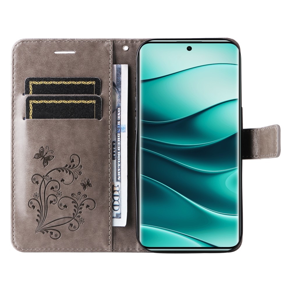 Big Butterfly knížkové pouzdro na Xiaomi Redmi Note 14 Pro 5G/Poco X7 5G/Note 14 Pro+ 5G - šedé