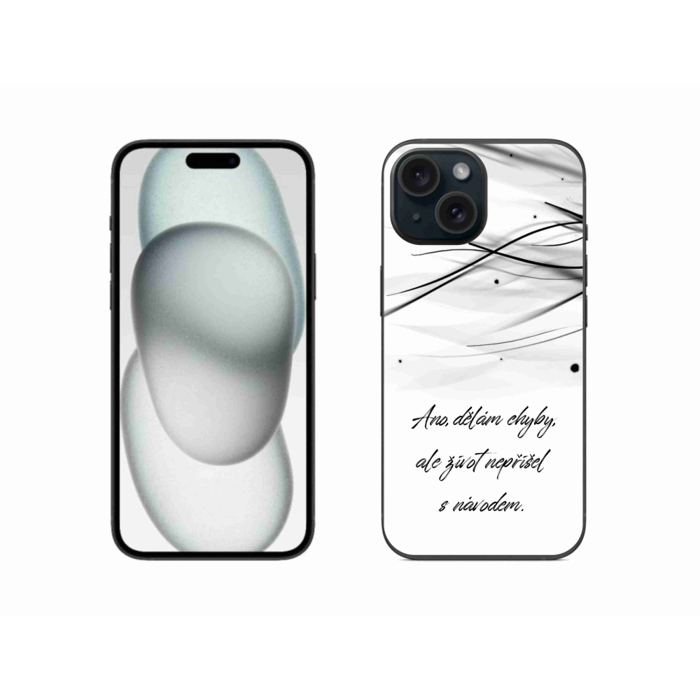 Gelový kryt mmCase na iPhone 15 - citát bílé pozadí