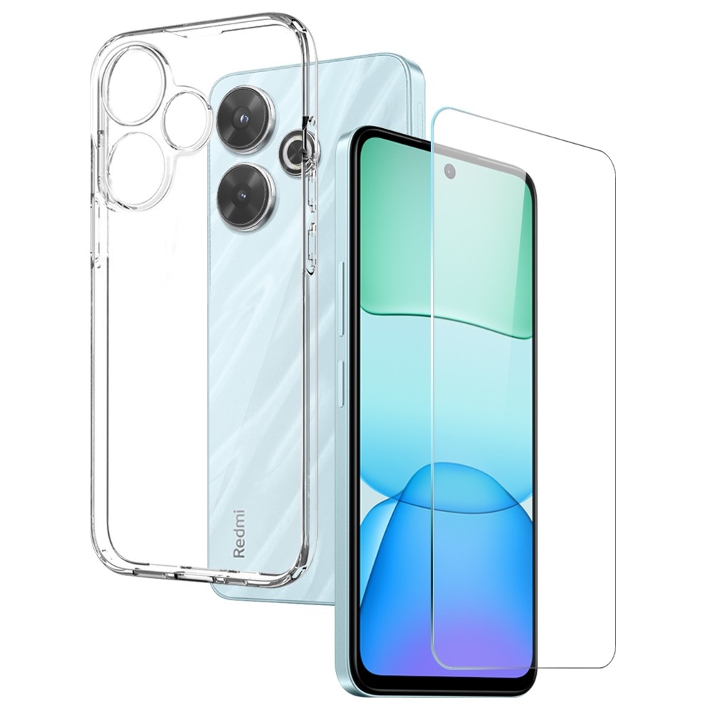NORTHJO průhledný gelový obal + tvrzené sklo na Xiaomi Redmi 13 4G/5G - průhledný