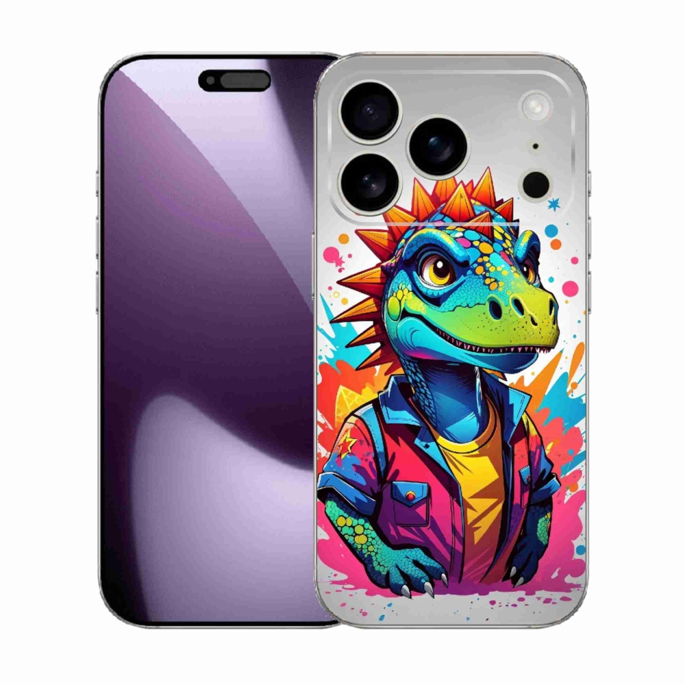 Gelový kryt mmCase na iPhone 17 Pro - barevný dinosaurus
