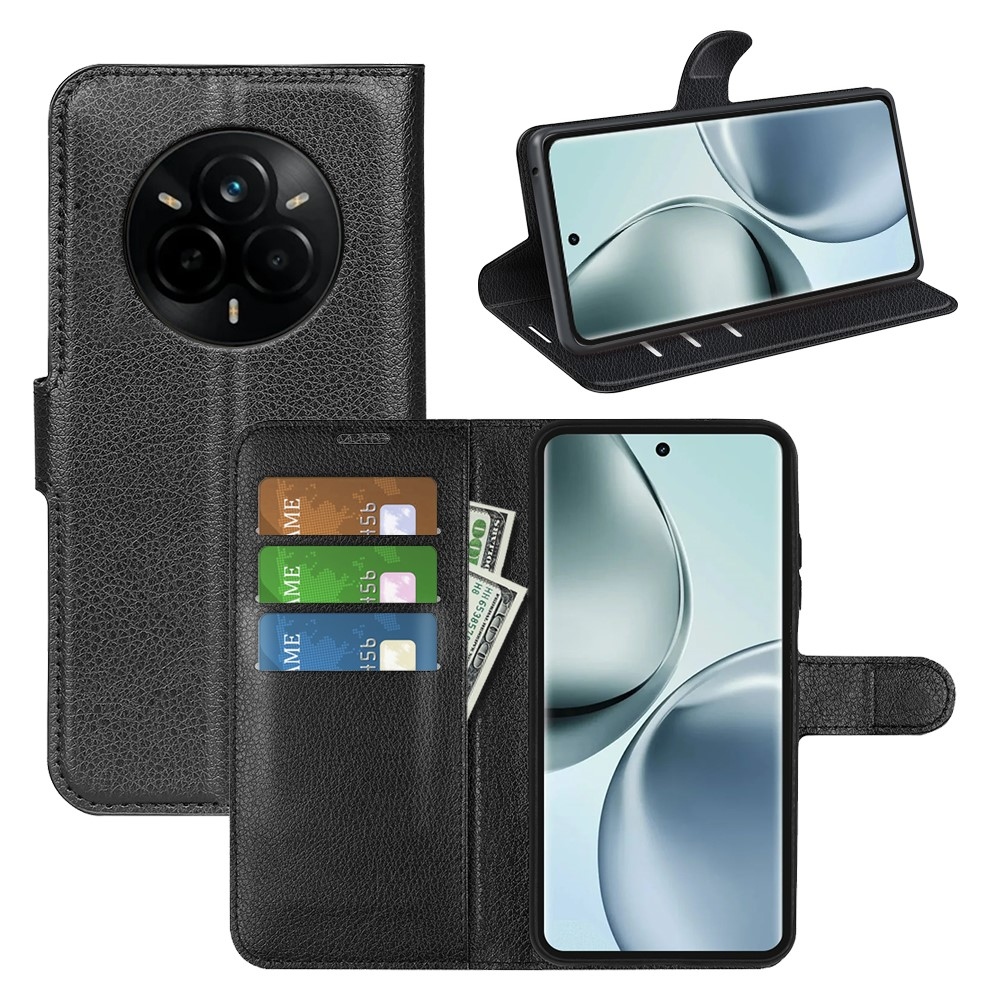 Litchi knížkové pouzdro na Realme 14 Pro 5G - černé