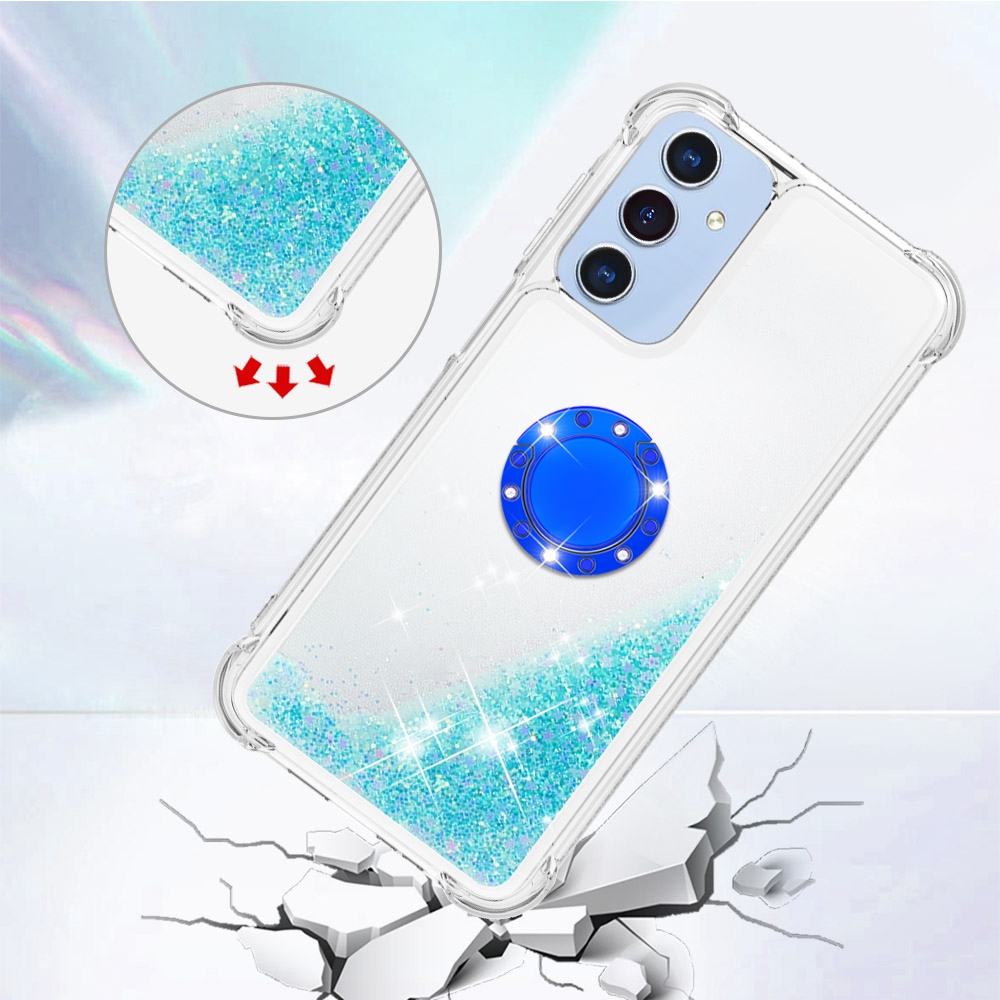 Glitt přesýpací gelový obal s kroužkem na prst na Samsung Galaxy A17 5G - modrý/hvězdičky