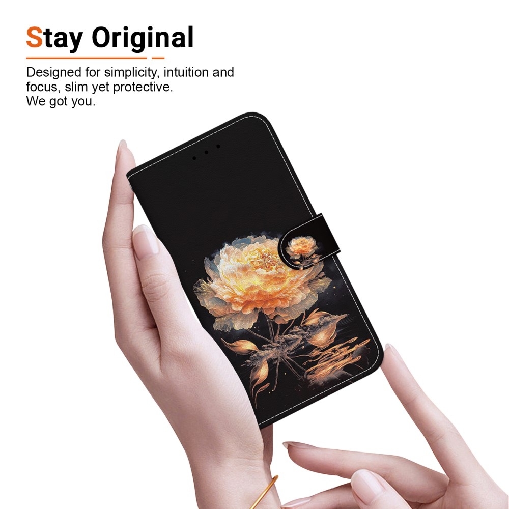 Printern knížkové pouzdro na Xiaomi Redmi Note 14 5G - zlatá pivoňka