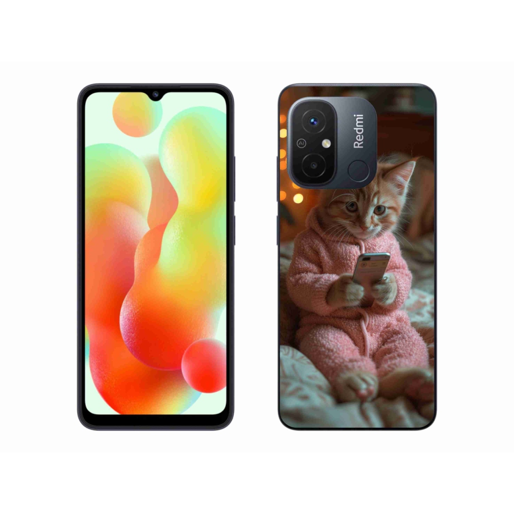 Gelový kryt mmCase na Xiaomi Redmi 12C - kotě s mobilem