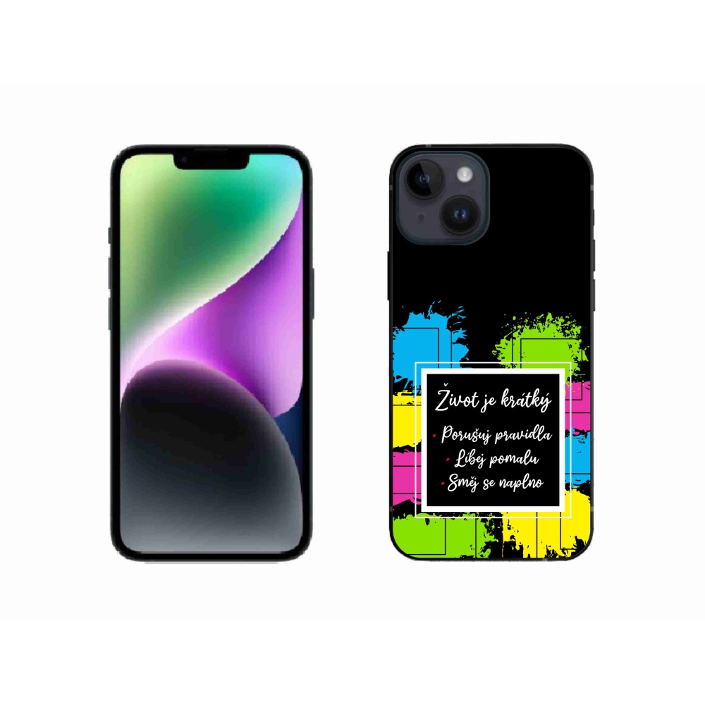 Gelový kryt mmCase na iPhone 14 - citát 5 černé pozadí