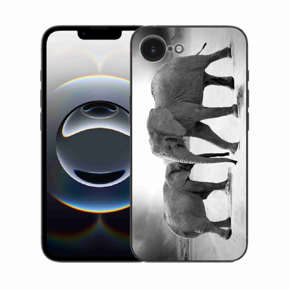 Gelový kryt mmCase na iPhone 16e - černobílí sloni