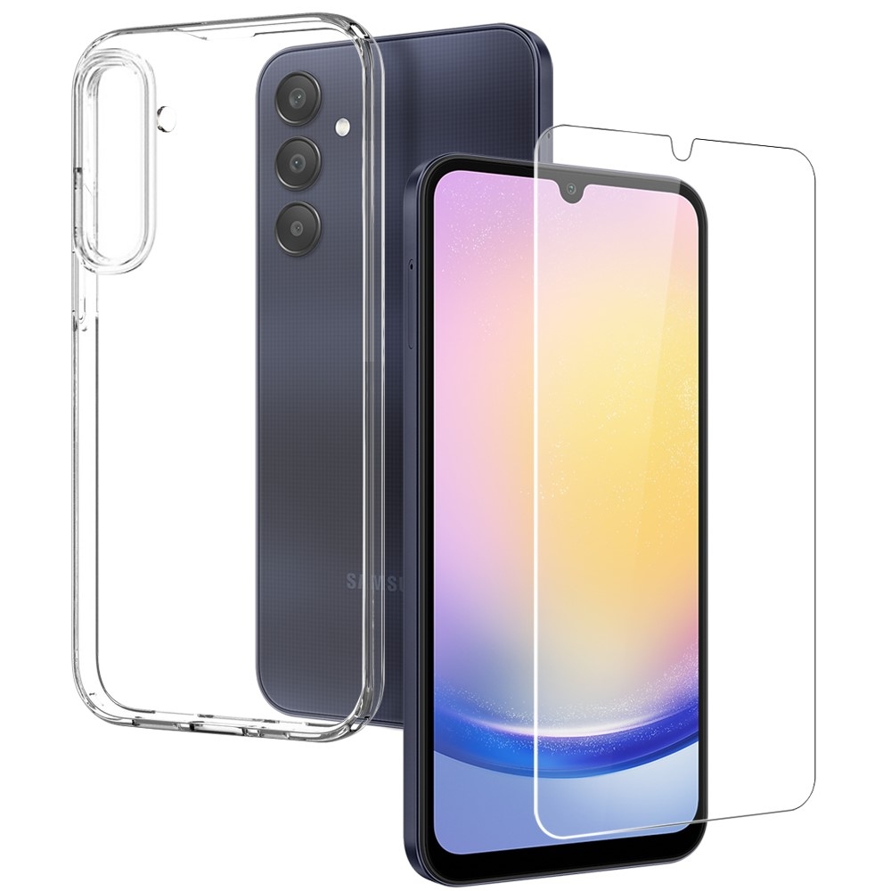 NORTHJO průhledný gelový obal + tvrzené sklo na Samsung Galaxy A25 5G - průhledný