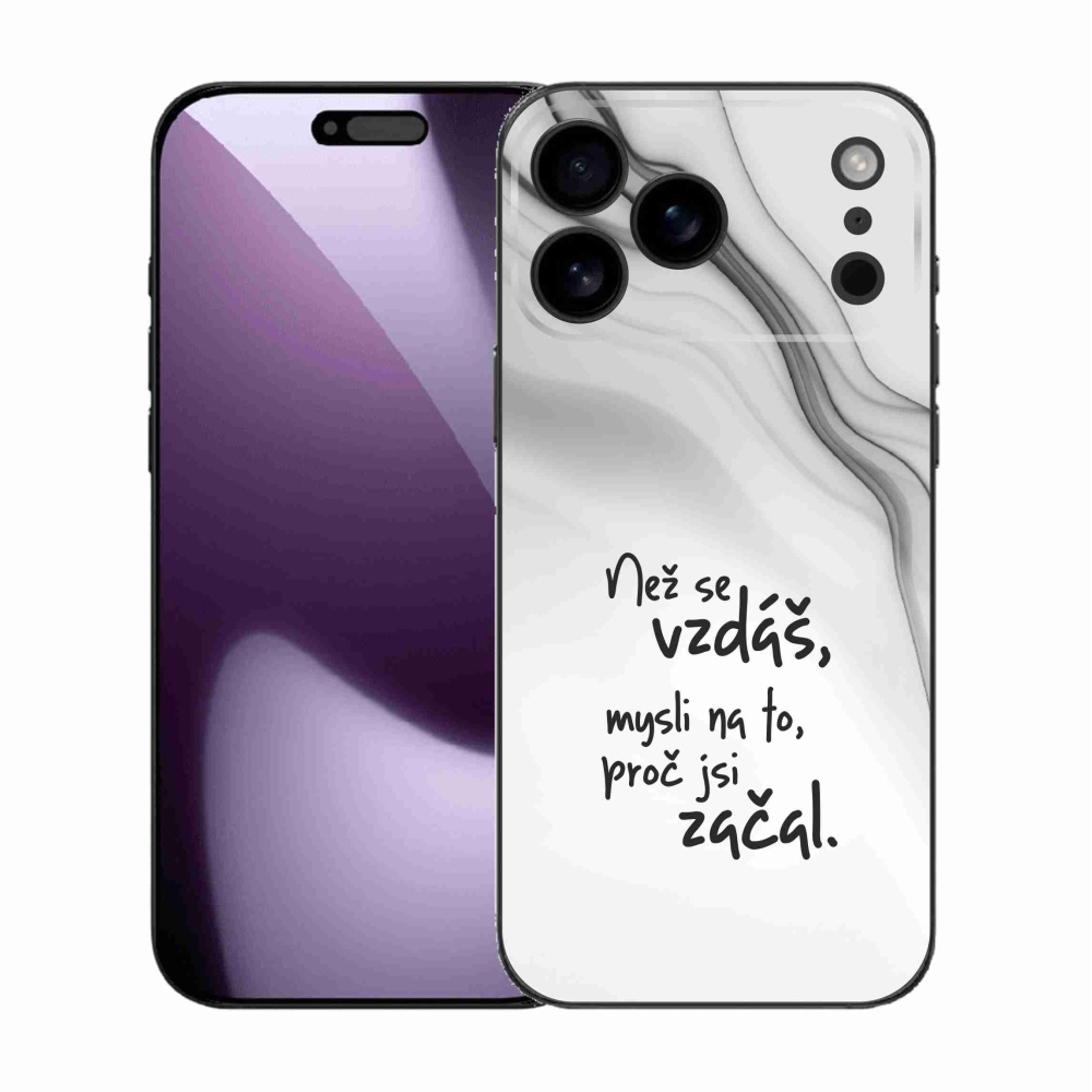 Gelový kryt mmCase na iPhone 17 Pro Max - citát 2 bílé pozadí