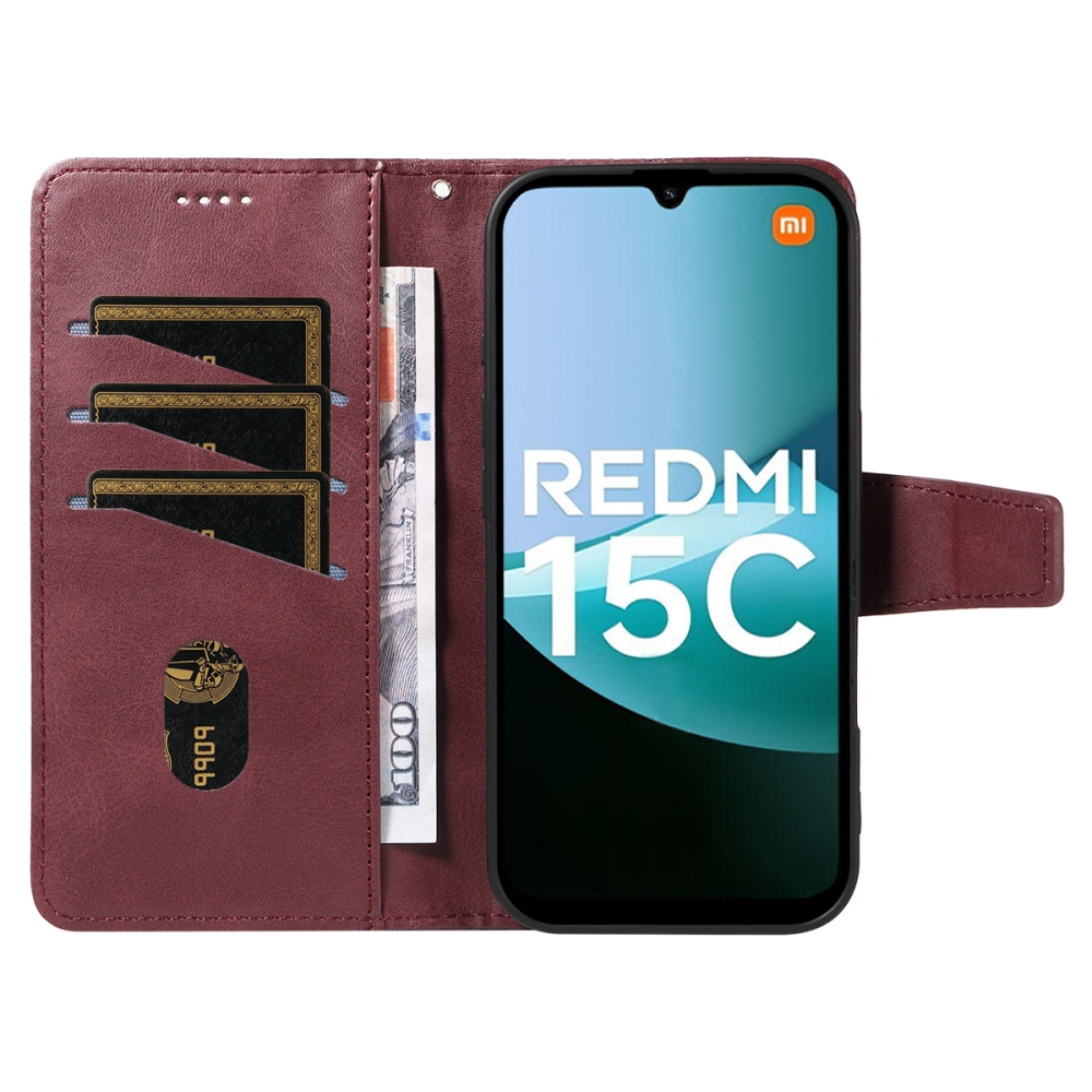 Grids knížkové pouzdro na Xiaomi Redmi 15C 4G/5G (173mm) - vínové