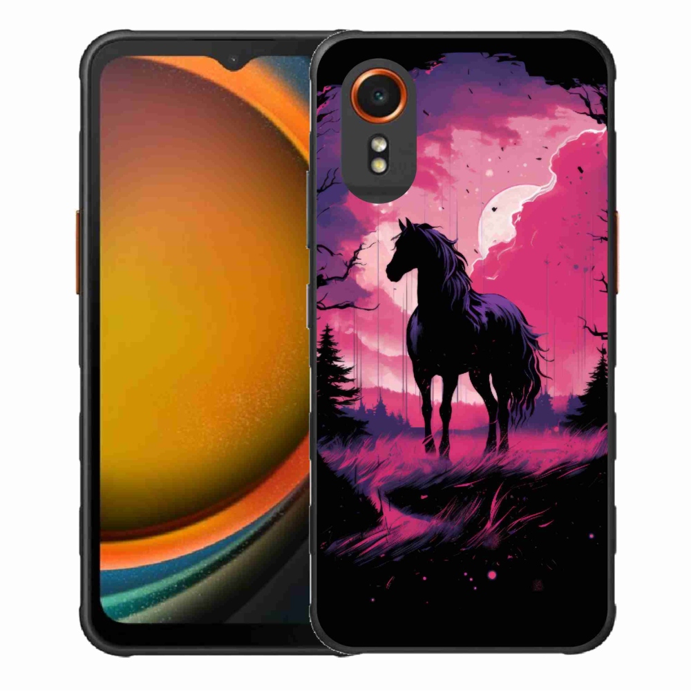 Gelový kryt mmCase na Samsung Galaxy Xcover 7 - černý kreslený kůň 1