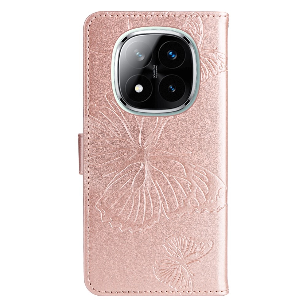 Big Butterfly knížkové pouzdro na Xiaomi Redmi Note 14 Pro 5G/Poco X7 5G/Note 14 Pro+ 5G - růžovozlaté