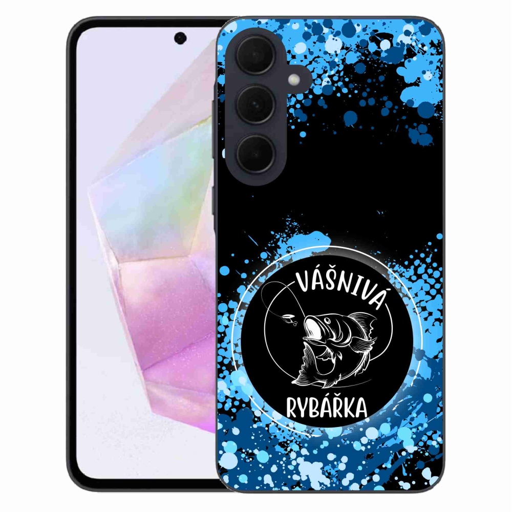 Gelový kryt mmCase na Samsung Galaxy A35 5G - vášnivá rybářka černé pozadí