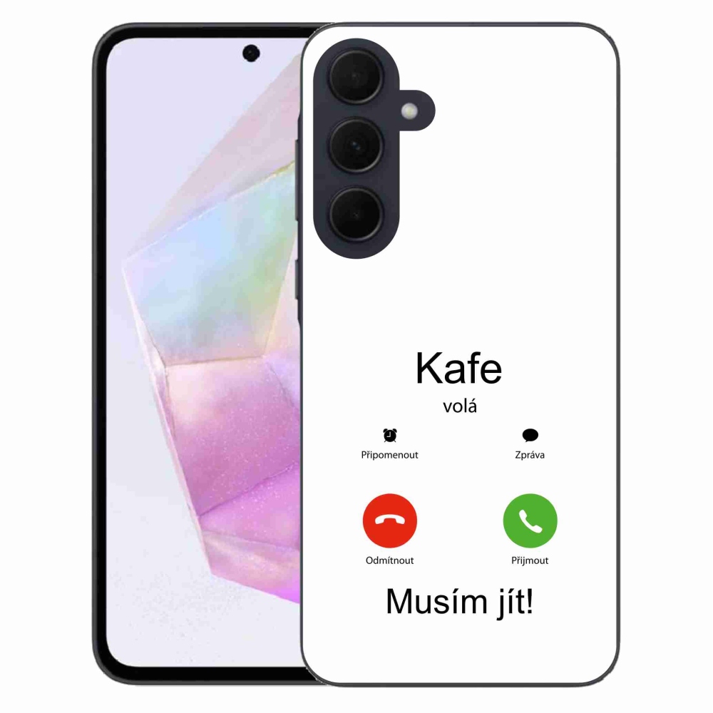 Gelový kryt mmCase na Samsung Galaxy A35 5G - kafe volá bílé pozadí
