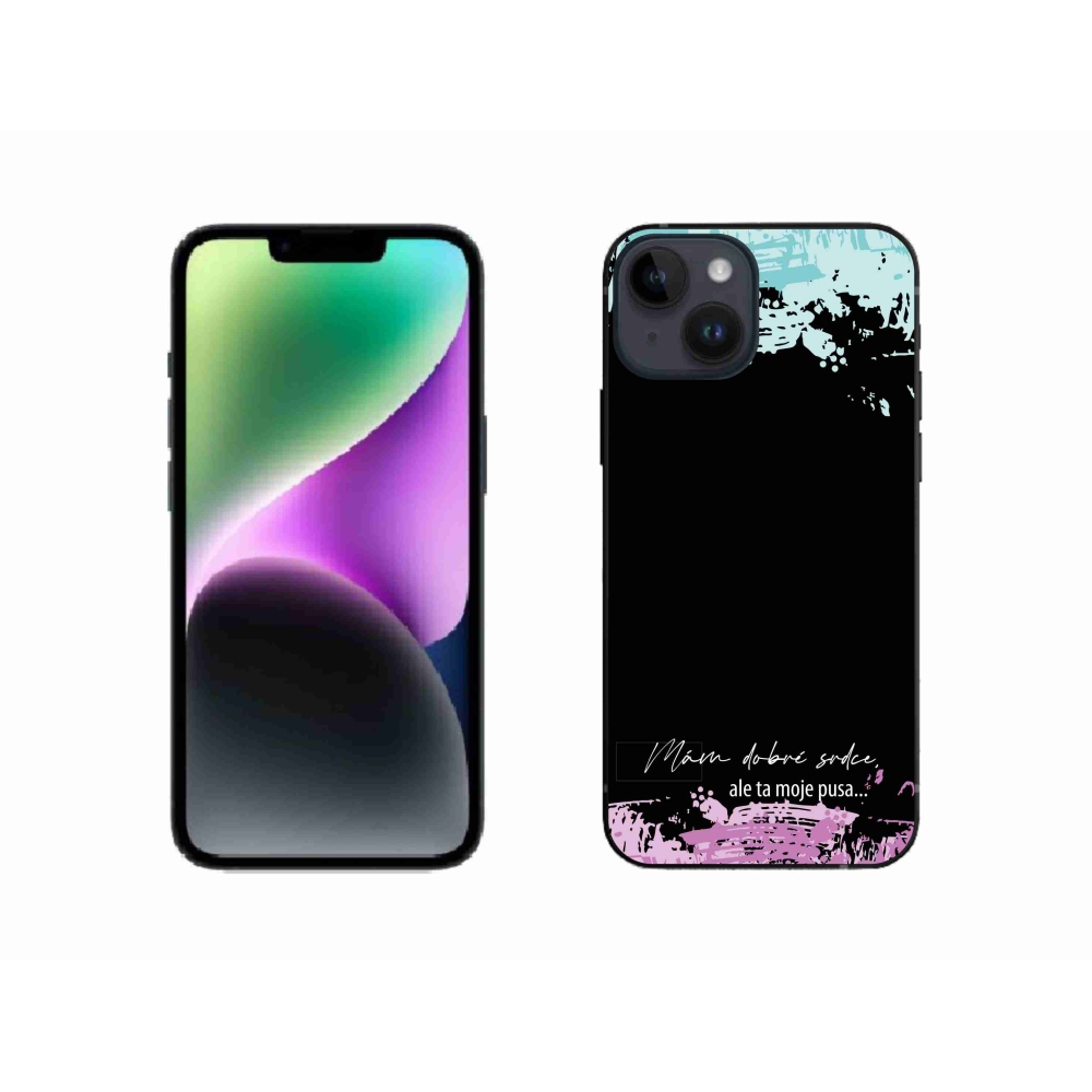 Gelový kryt mmCase na iPhone 14 - vtipný text 3 černé pozadí