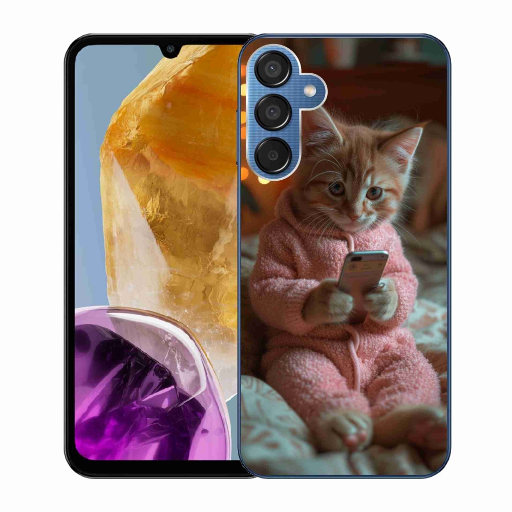 Gelový kryt mmCase na Samsung Galaxy M15 5G - kotě s mobilem