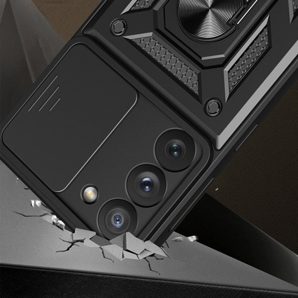 Slide odolný kryt s úchopem na prst na Samsung Galaxy S23 Ultra - černý