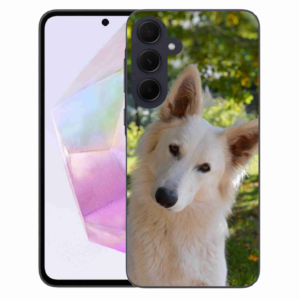 Gelový kryt mmCase na Samsung Galaxy A35 5G - bílý švýcarský ovčák 1