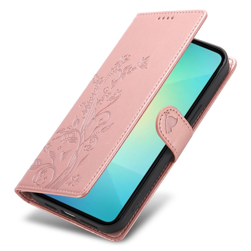 Flowery knížkové pouzdro na Samsung Galaxy A07 4G - růžovozlaté