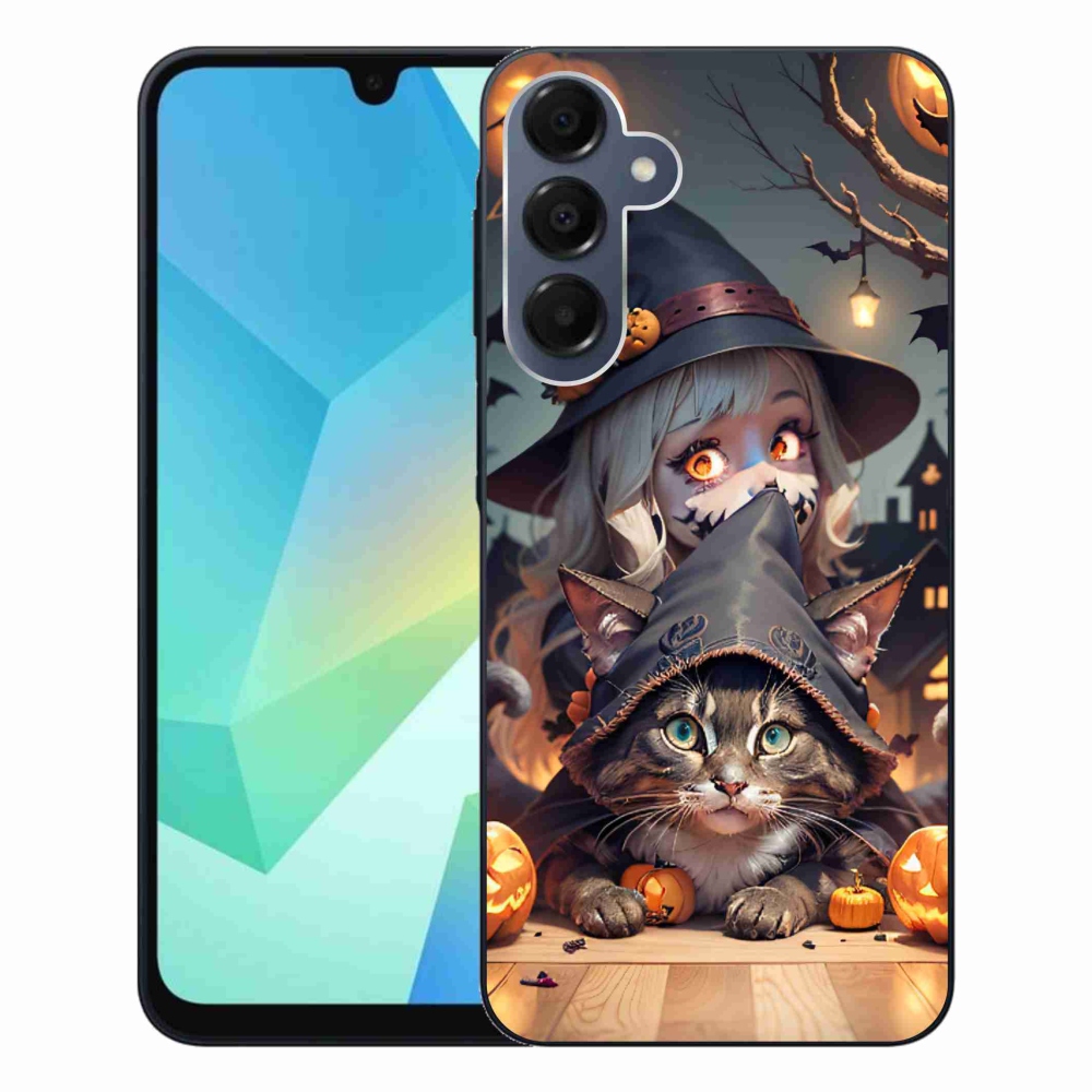 Gelový kryt mmCase na Samsung Galaxy A16 4G/5G - čarodějnice s kočkou