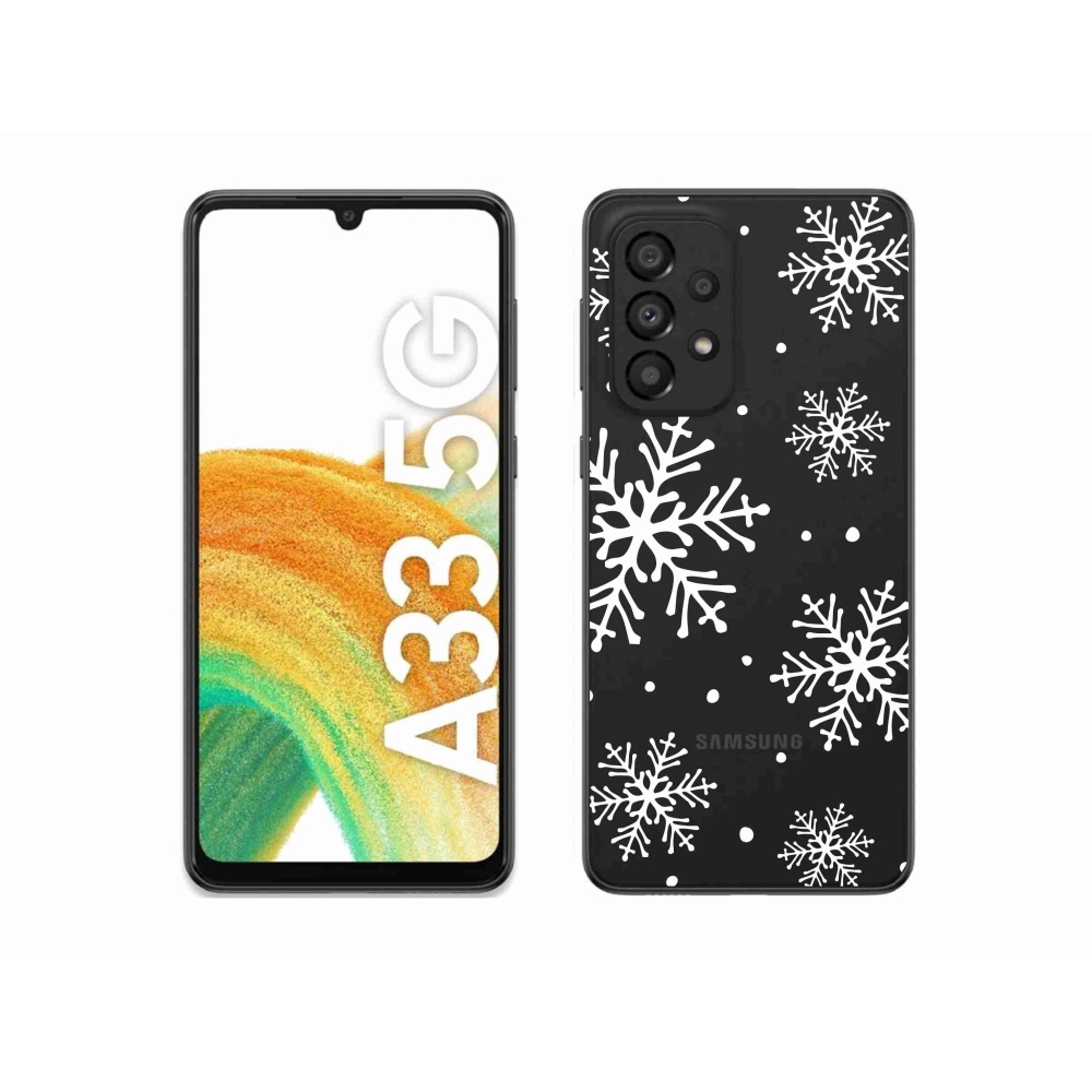 Gelový kryt mmCase na Samsung Galaxy A33 5G - bílé vločky na průhledném pozadí