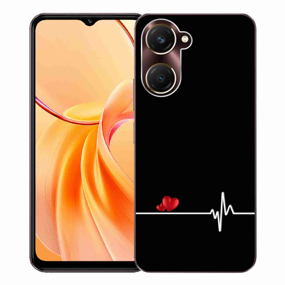 Gelový kryt mmCase na Vivo Y28s 5G - srdce a tep černé pozadí