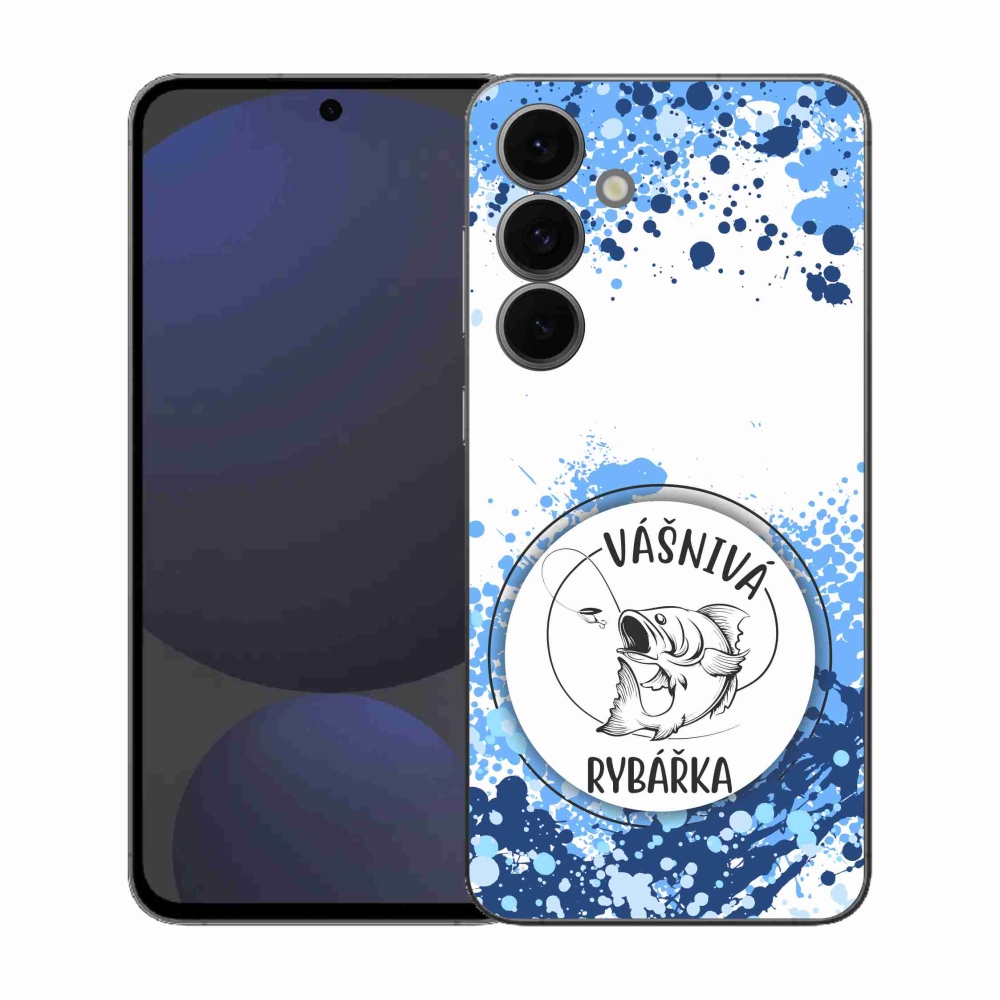 Gelový kryt mmCase na Samsung Galaxy S25 FE - vášnivá rybářka bílé pozadí