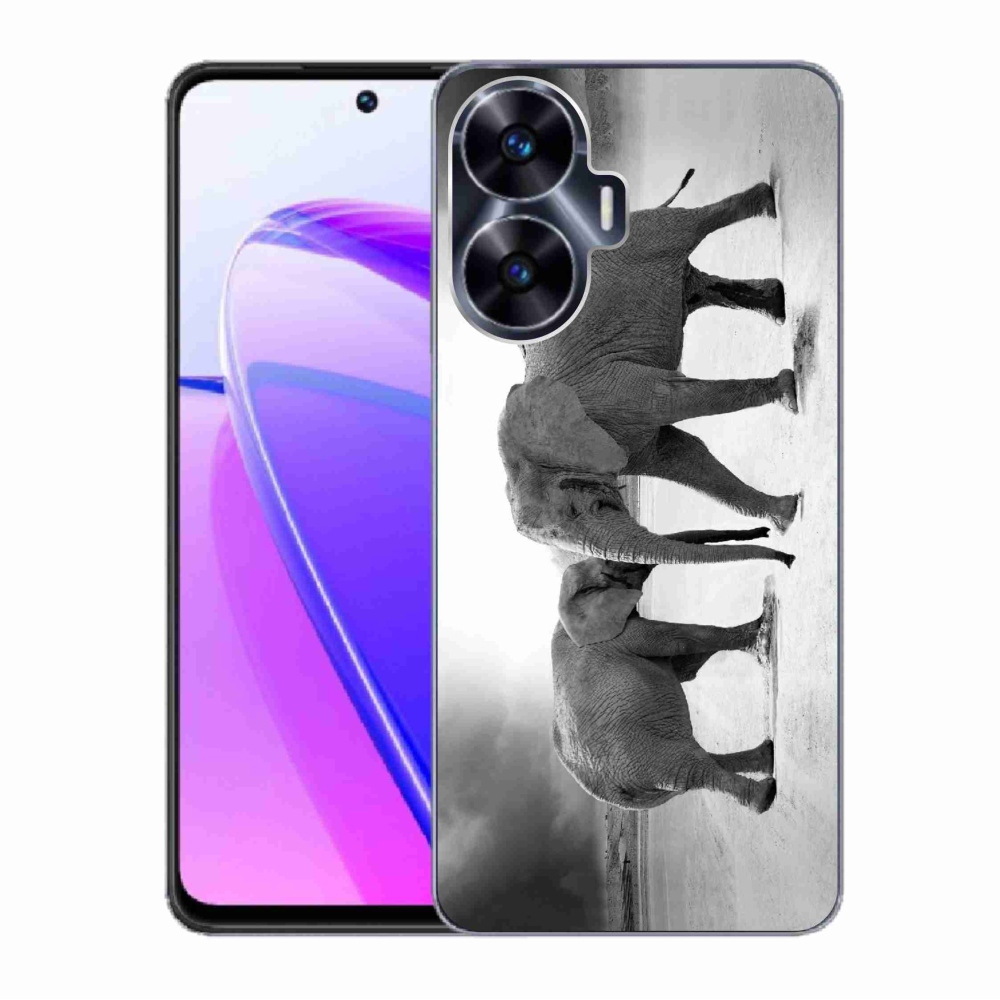 Gelový kryt mmCase na Realme C55 - černobílí sloni