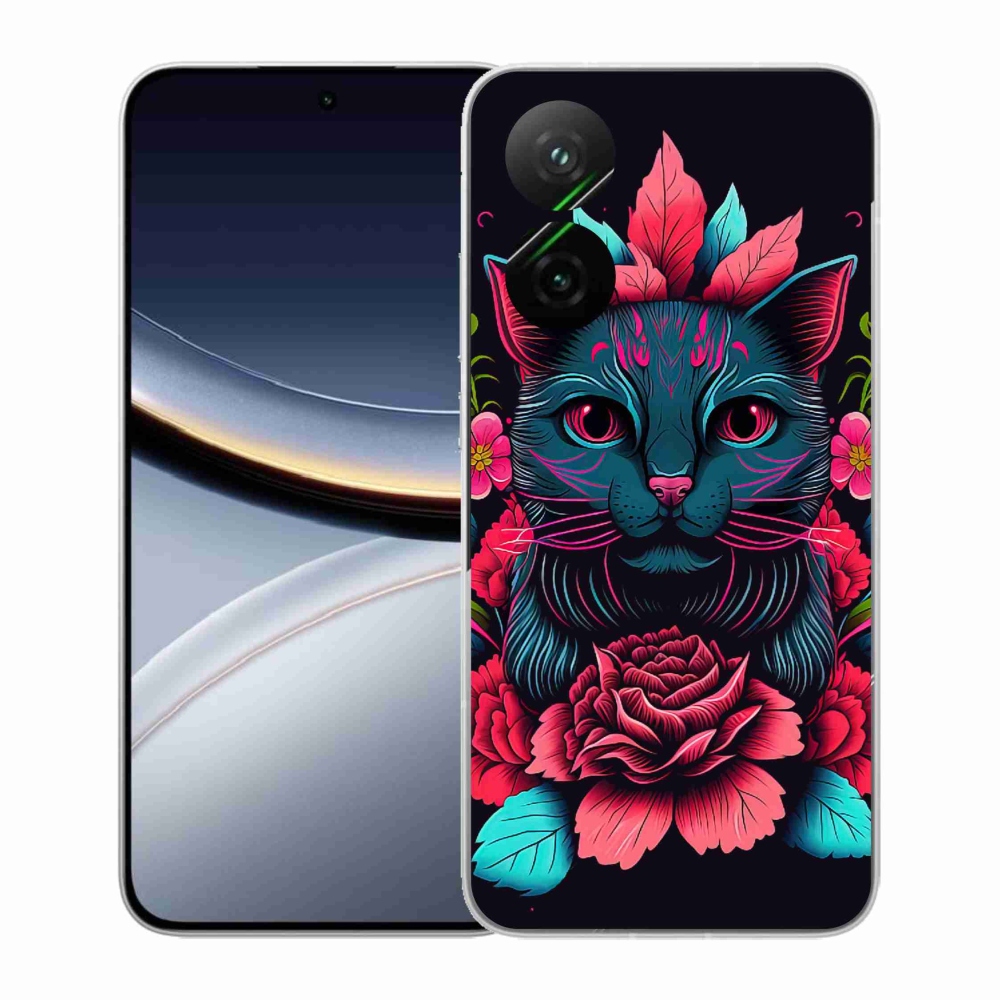 Gelový kryt mmCase na Xiaomi Poco F7 5G - květiny a kočka