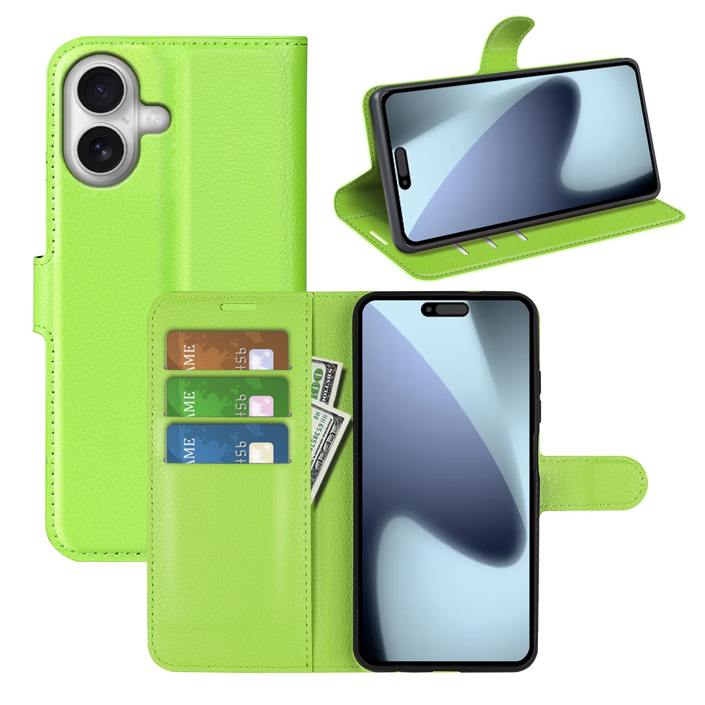 Litchi knížkové pouzdro na iPhone 17 - zelené
