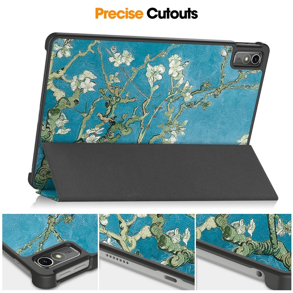 Print chytré zavírací pouzdro na Lenovo Tab M10 5G - bílé květy
