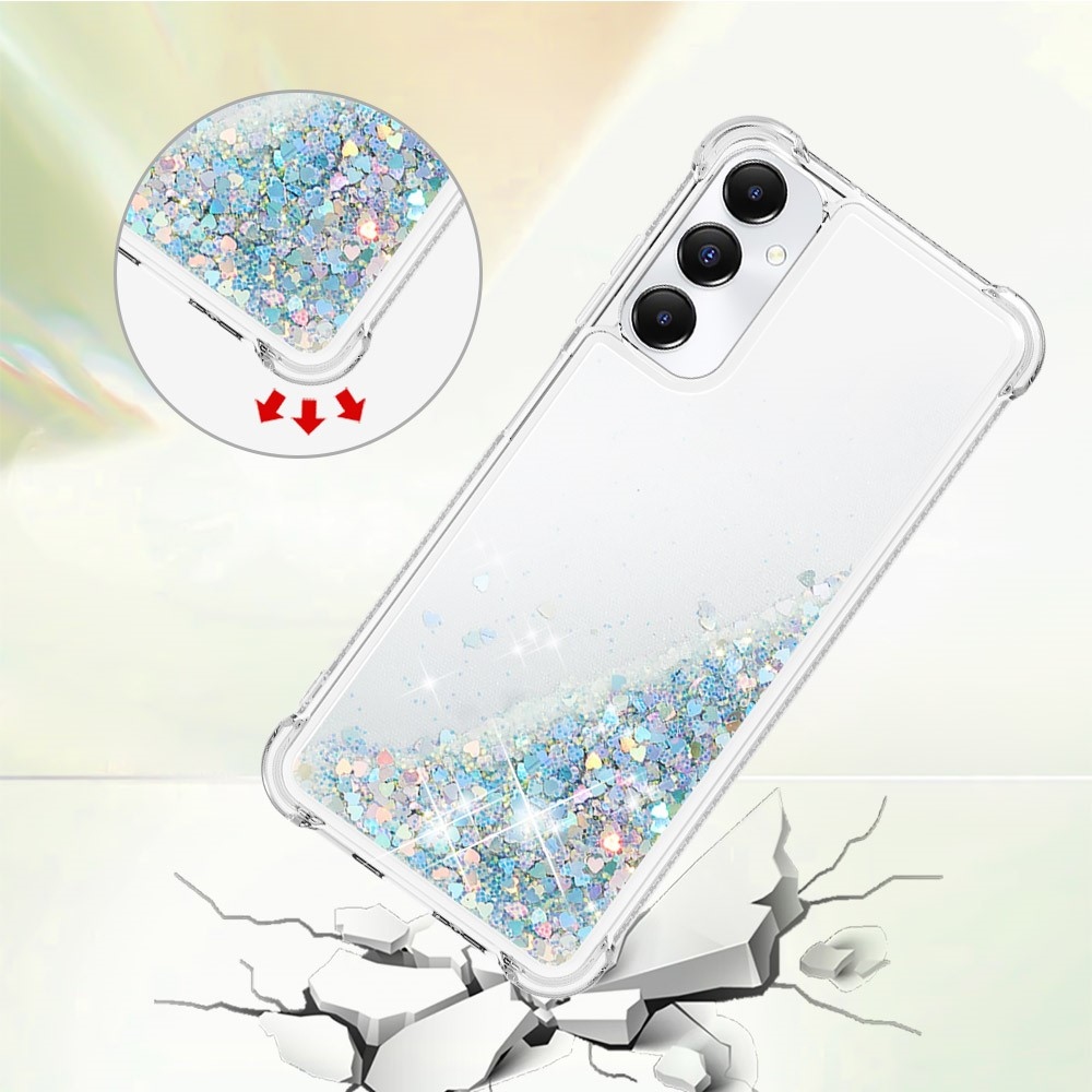 Glitter gelový přesýpací obal na Samsung Galaxy A05s - stříbrný/srdíčka