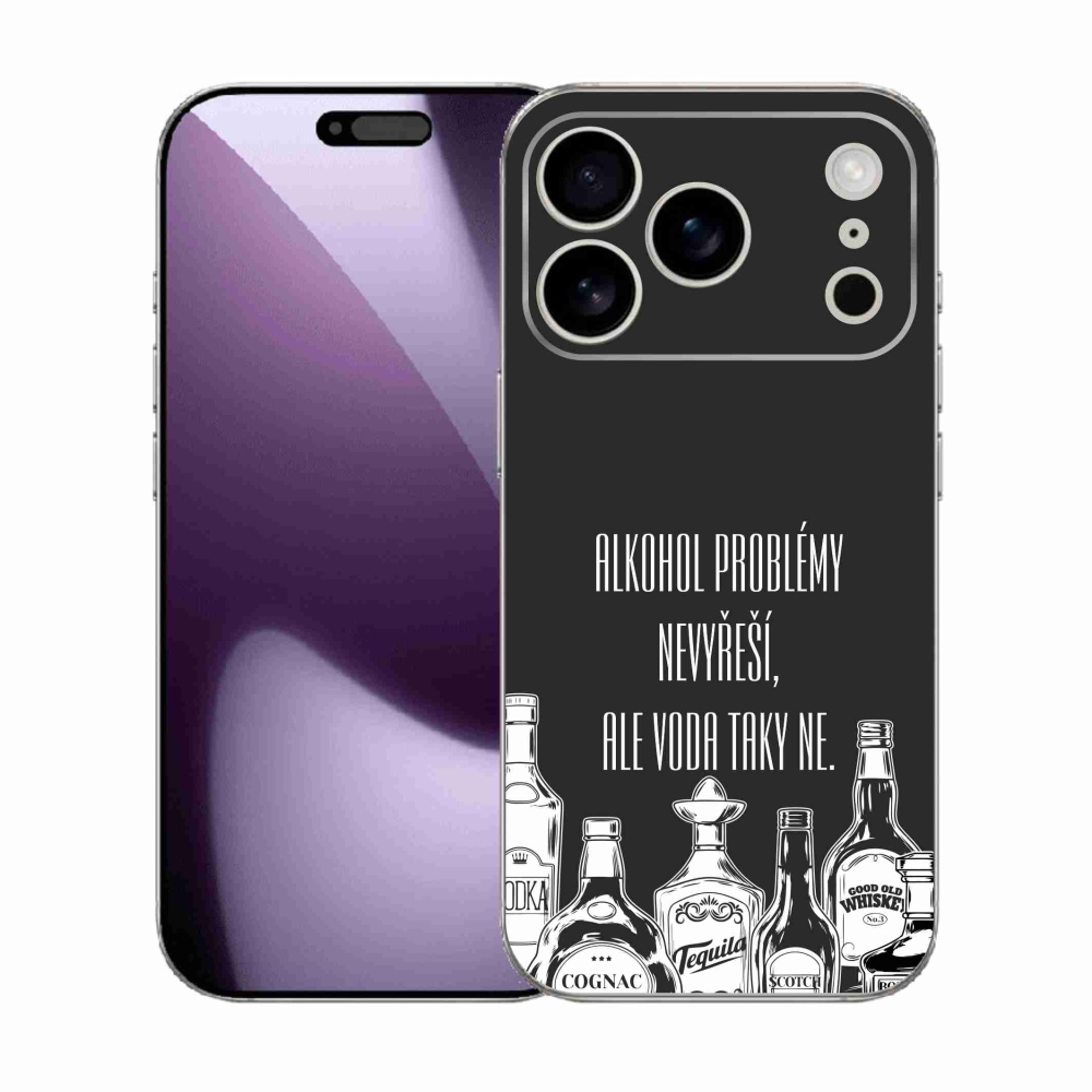 Gelový kryt mmCase na iPhone 17 Pro - vtipný text černé pozadí
