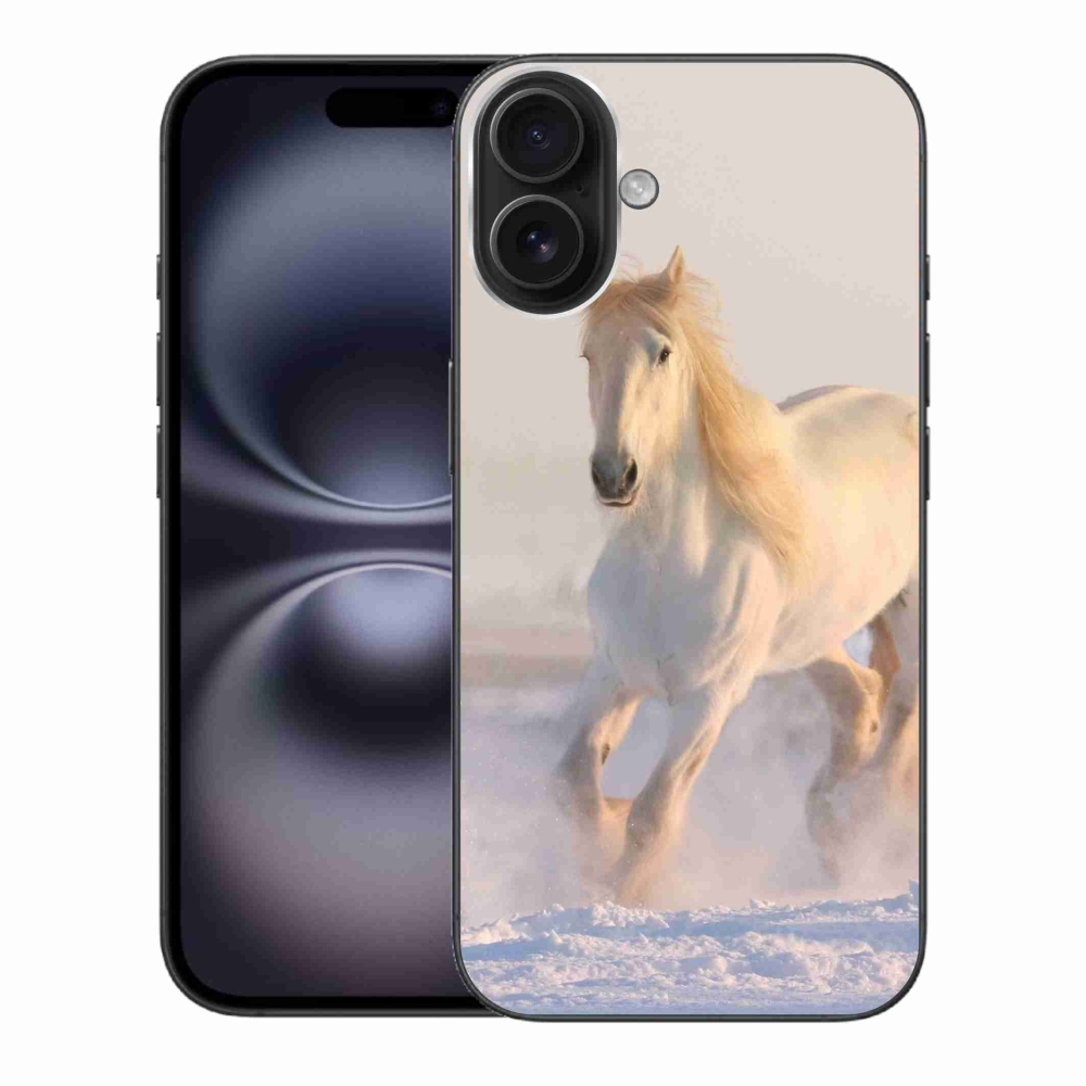 Gelový obal mmCase na iPhone 16 Plus - kůň ve sněhu