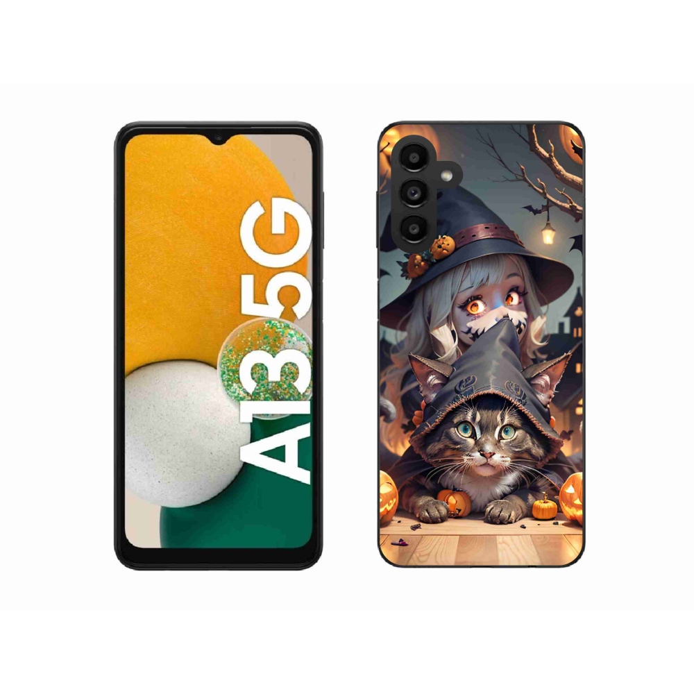Gelový kryt mmCase na Samsung Galaxy A13 5G - čarodějnice s kočkou
