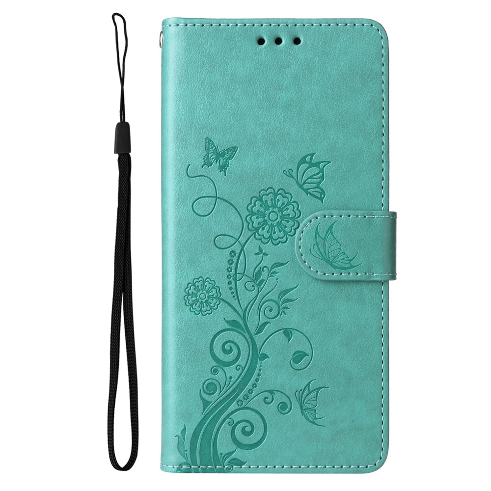 Flowery knížkové pouzdro na Realme 14 Pro+ 5G - modrozelené
