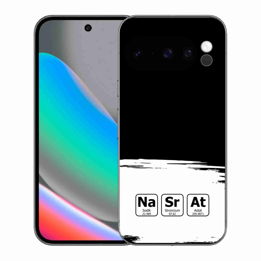Gelový kryt mmCase na Google Pixel 10 Pro - chemické prvky bíločerné pozadí