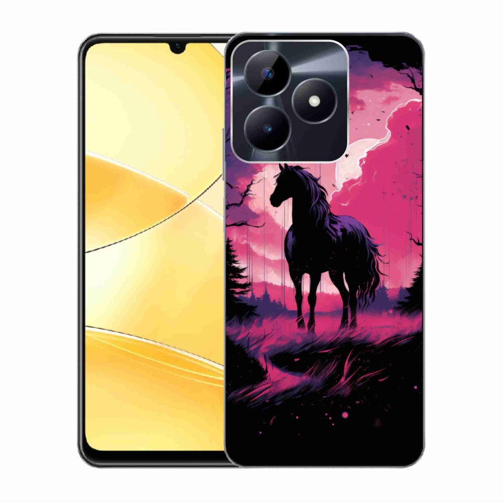 Gelový kryt mmCase na Realme C51/C53 - černý kreslený kůň 1