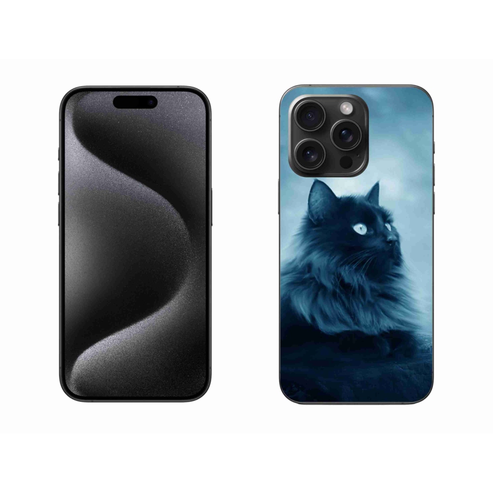 Gelový obal mmCase na iPhone 15 Pro Max - černá kočka 1