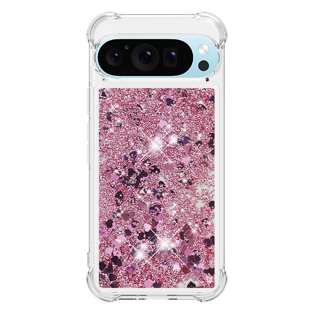 Glitter přesýpací gelový obal na Google Pixel 10 Pro/Pixel 10 - růžovozlatý/srdíčka