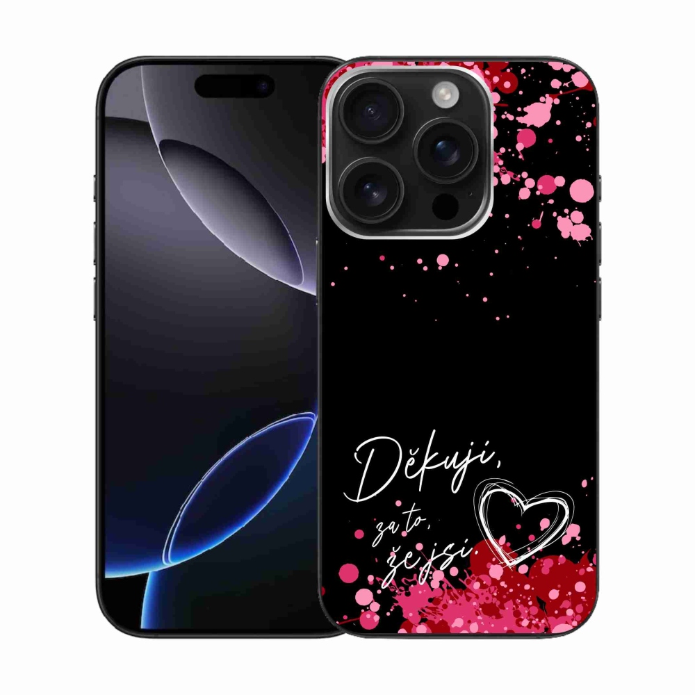 Gelový kryt mmCase na iPhone 16 Pro - zamilovaný text 2 černé pozadí