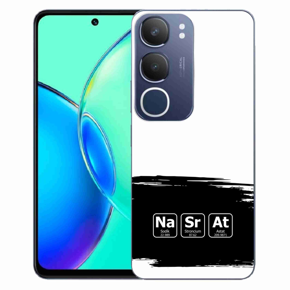 Gelový kryt mmCase na Vivo Y19s - chemické prvky černobílé pozadí