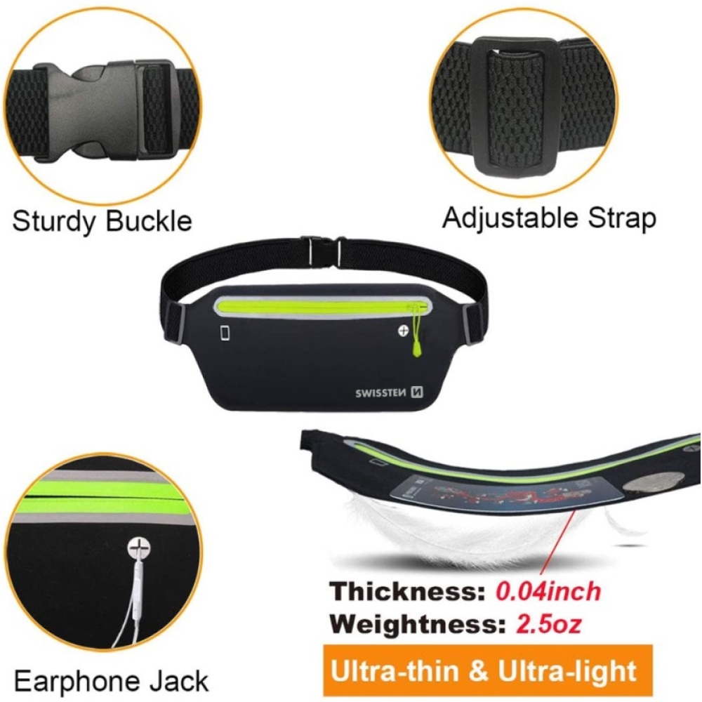 Swissten fitness pouzdro Waist bag kolem pasu - černé/zelené