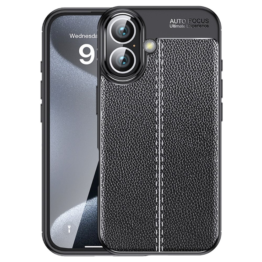 Litchi odolný gelový obal na iPhone 16 - černý