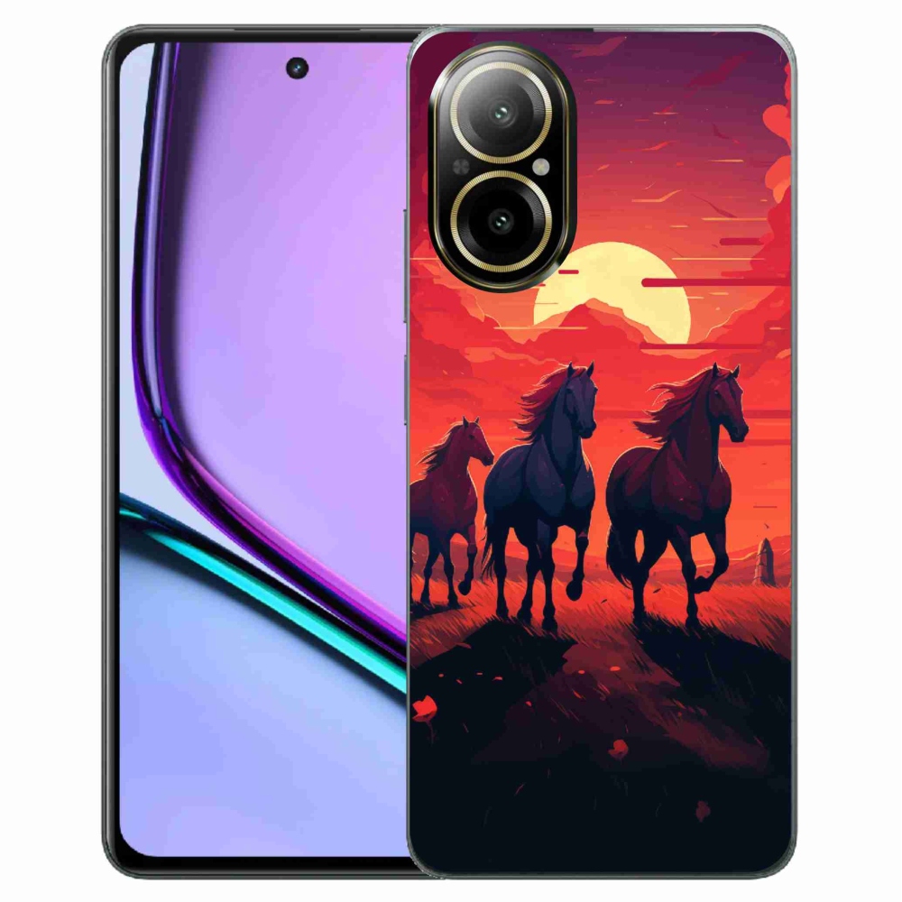 Gelový kryt mmCase na Realme C67 - koně a západ slunce