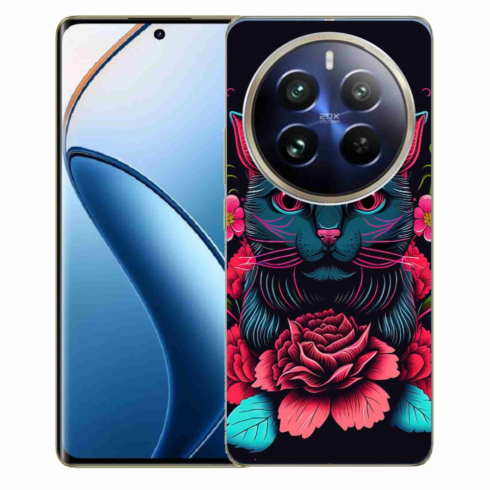 Gelový kryt mmCase na Realme 12 Pro 5G/12 Pro+ 5G - květiny a kočka