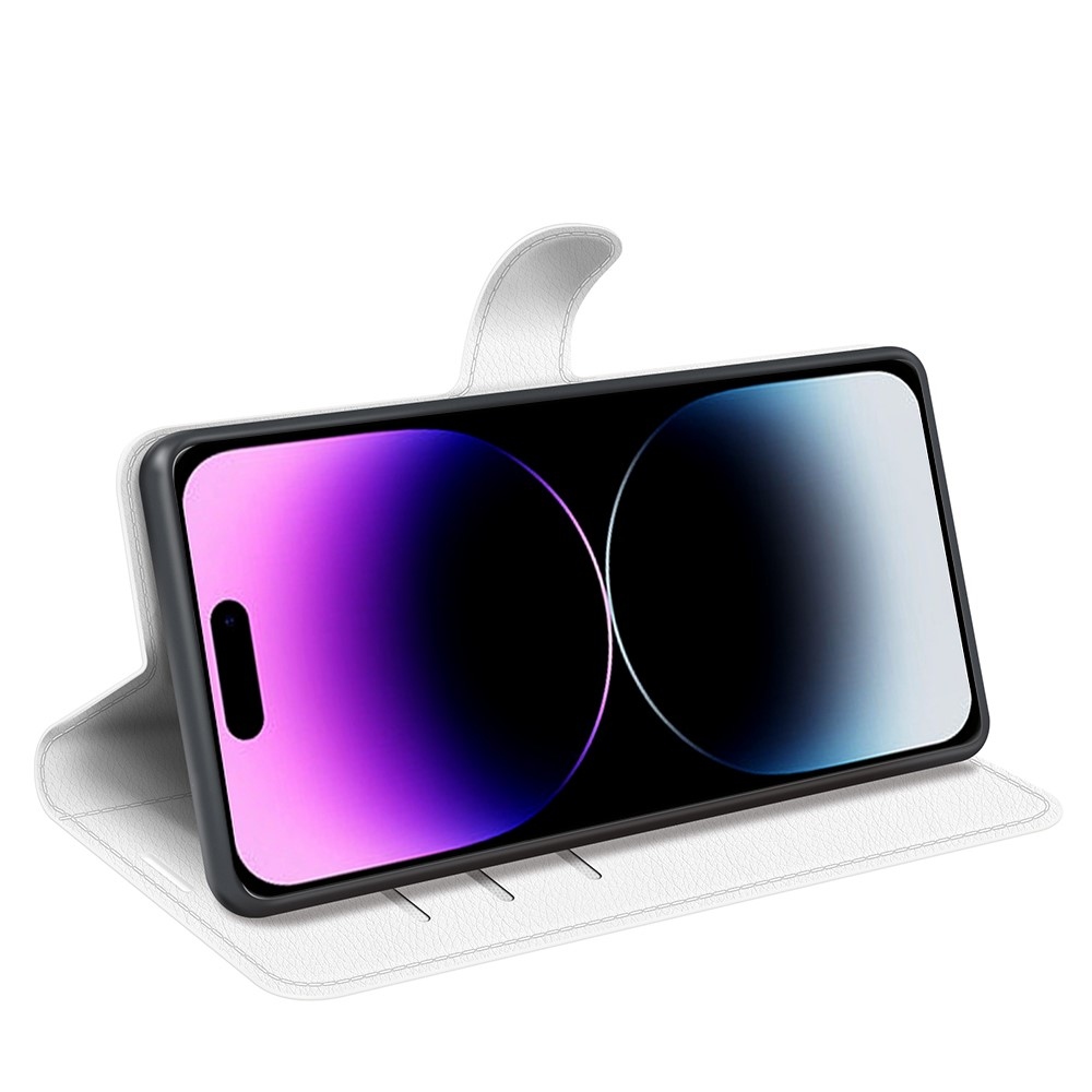 Litchi knížkové pouzdro na iPhone 15 Pro - bílé