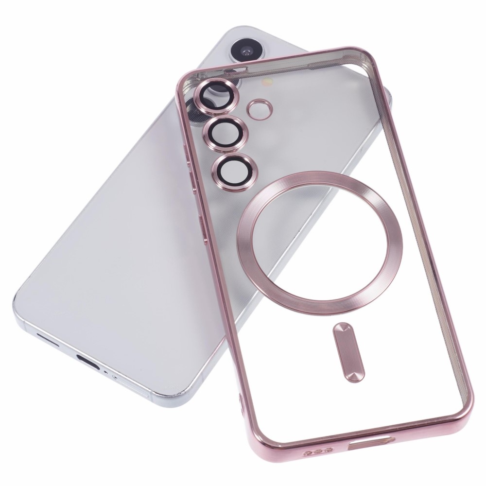 Clear obal s ochranou fotoaparátu a podporou MagSafe na Samsung Galaxy S25+ - růžový