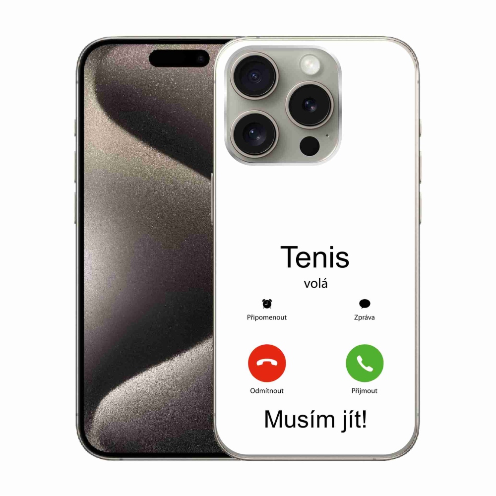 Gelový kryt mmCase na iPhone 15 Pro - tenis volá bílé pozadí