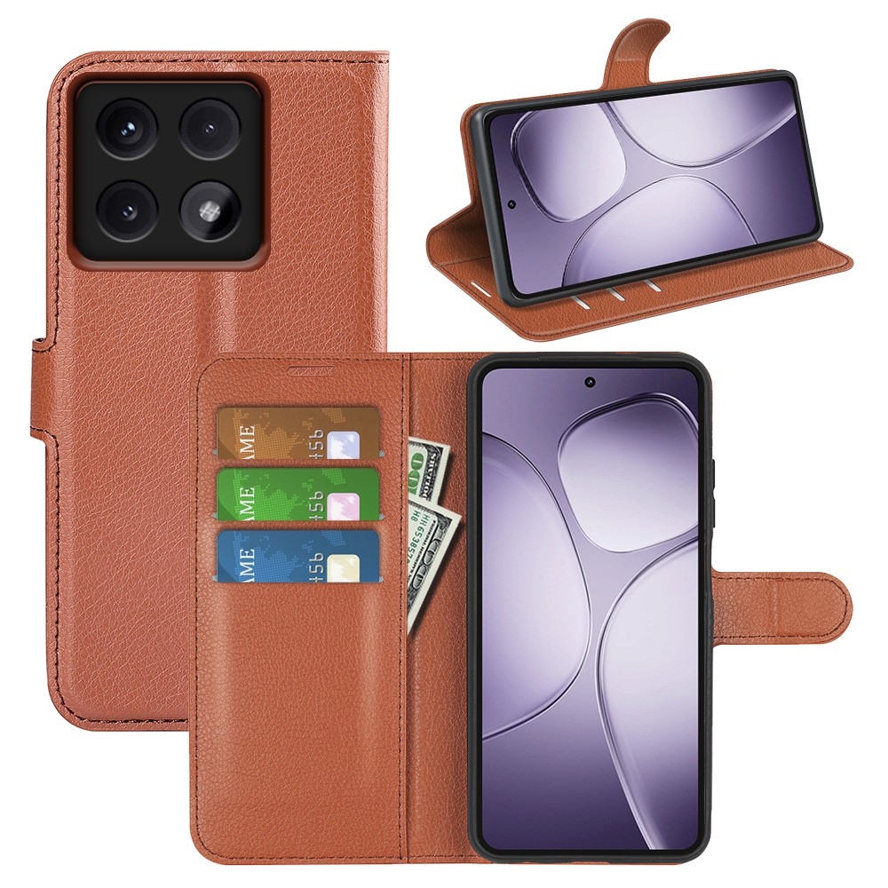 Litchi knížkové pouzdro na Xiaomi 14T Pro - hnědé