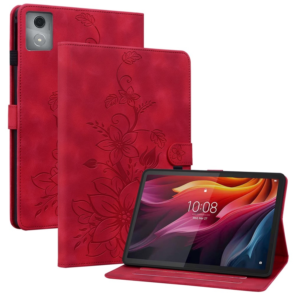 Flowers zavírací pouzdro na Lenovo Tab K11 Plus - červené